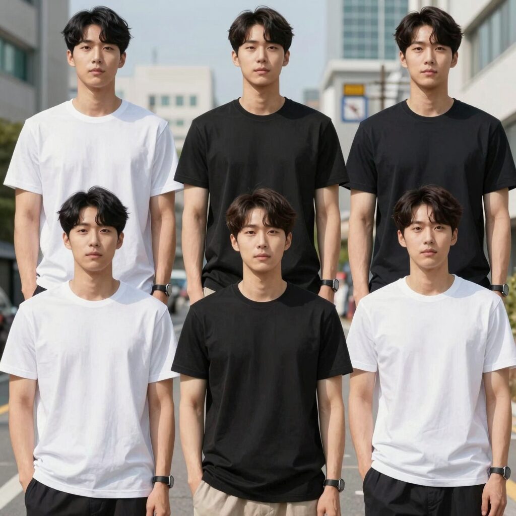 남성 냉감 티셔츠 5종 비교 사진
