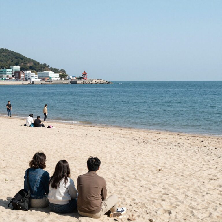 망상 해수욕장 백사장과 푸른 바다 전경