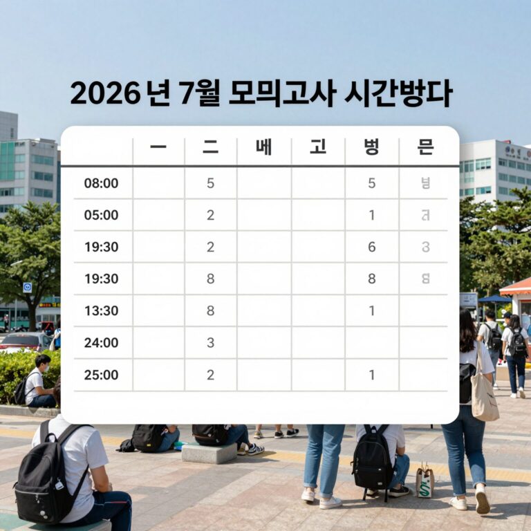 2026년 7월 모의고사 시간표와 시험 범위를 한눈에 볼 수 있는 인포그래픽 이미지