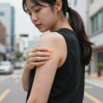 모기 물렸을때 가려움 패치 사용법 아이 팔에 모기 물렸을때 가려움 패치를 붙인 모습