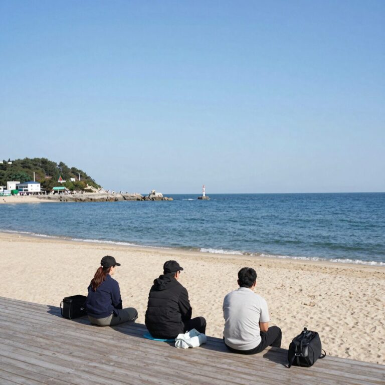문암해변 캠핑장 데크에서 바라본 바다 전경