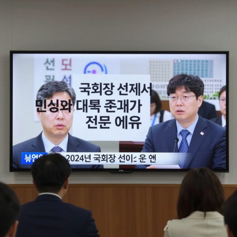 2024년 국회의장 선거에서 민심과 다른 결과가 나온 이유를 분석하는 뉴스 방송 화면