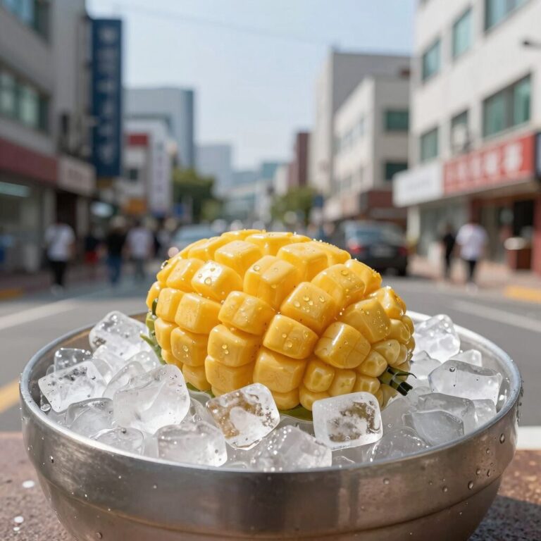 황금비율로 만든 시원한 오이미역냉국 그릇에 얼음과 함께 담긴 모습