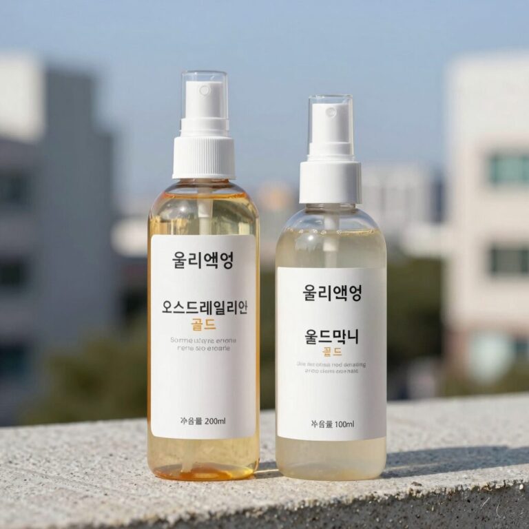 올리브영에서 구매한 오스트레일리안골드 태닝 스프레이와 아벤느 수분 에센스 제품 사진