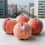 복숭아 한개 칼로리 정확히 얼마일까 Fresh peach fruit on table with calorie information