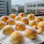 맛없는 복숭아로 만든 수제 잼 비법 복숭아를 깍둑썰기하여 설탕과 섞은 모습, 수분이 나오기 시작한 단계