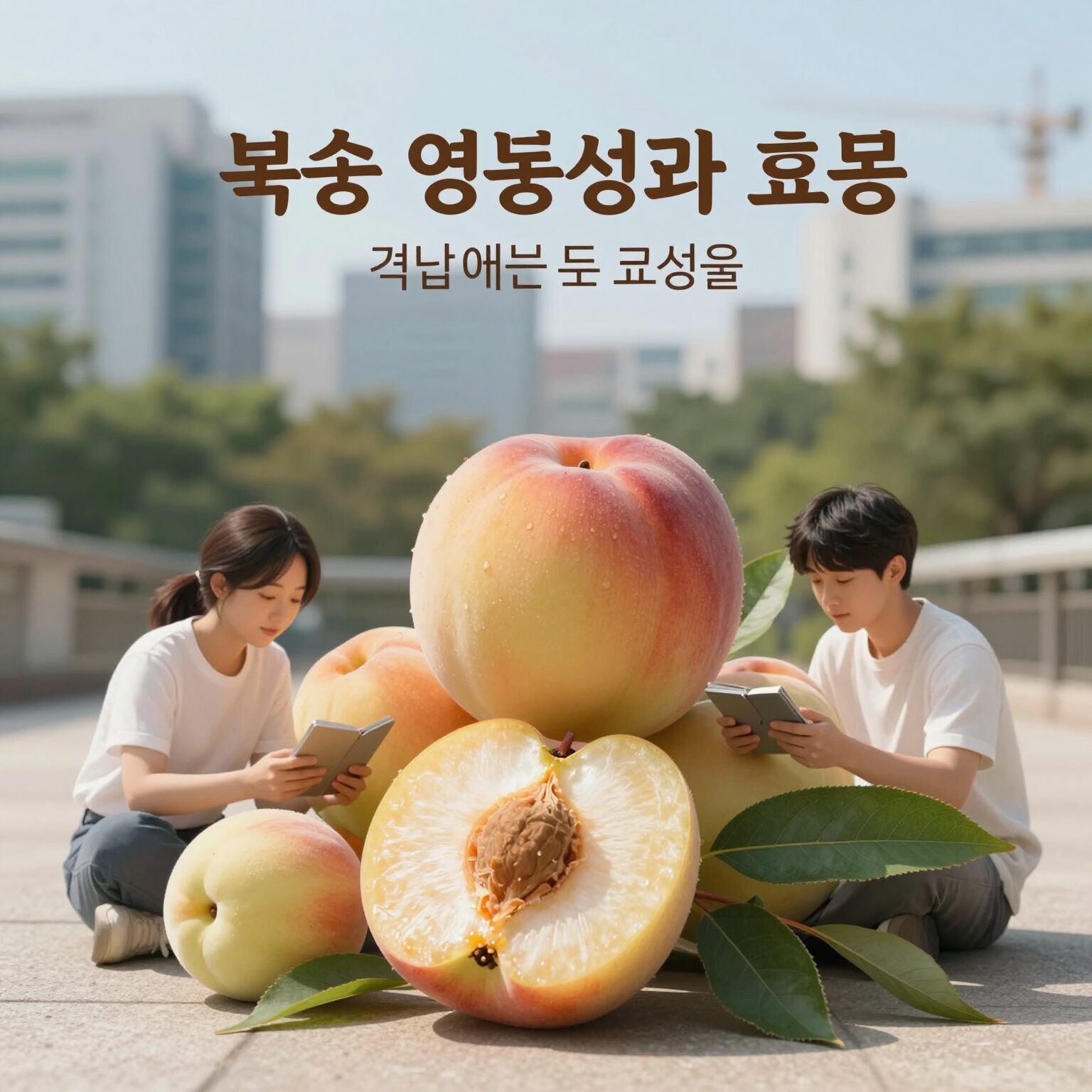 복숭아 영양성분과 효능을 설명하는 인포그래픽 이미지