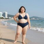 빅사이즈비키니 자신감 있게 입는 법 플러스사이즈 여성이 빅사이즈비키니를 입고 해변에서 포즈를 취하는 모습