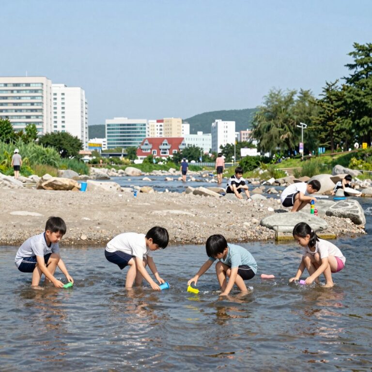 경기광주 퇴촌 펀스테이 계곡에서 아이들이 물놀이하는 모습