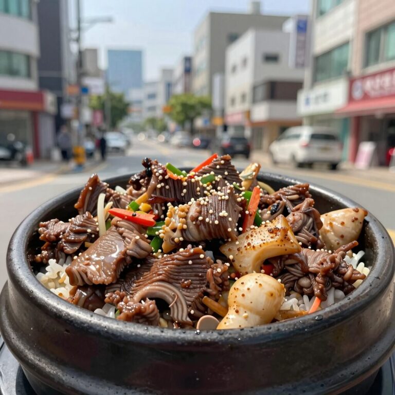 돼지고기 가지덮밥 접시에 담긴 완성 사진