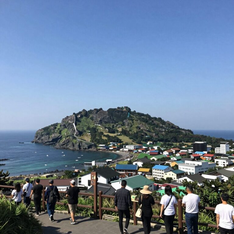 한라산과 제주 바다를 조망하는 엠버퓨어힐 제주 전경