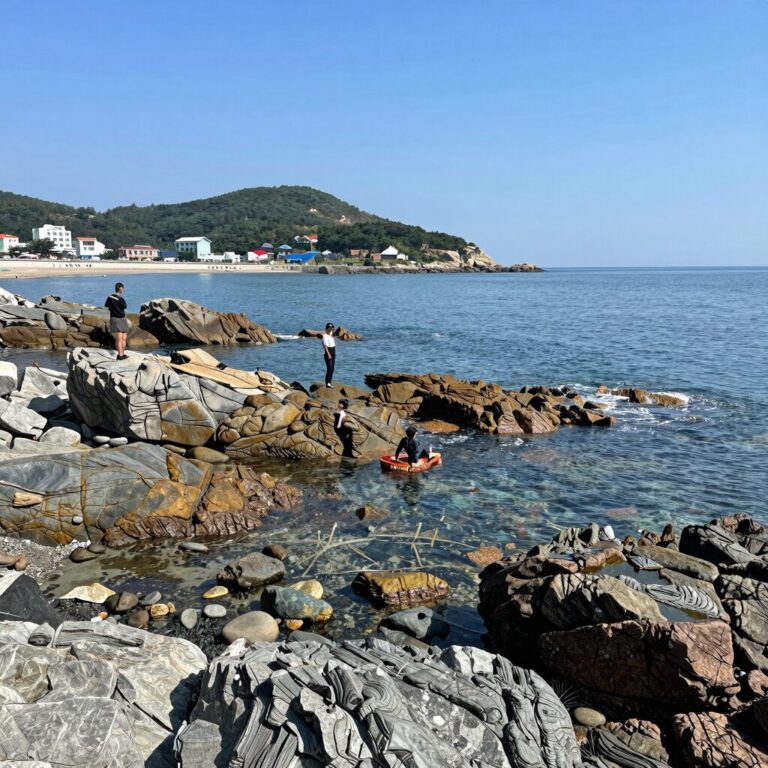 강원도 삼척 갈남항 스노쿨링 포인트에서 바라본 청명한 바다와 갯바위 풍경