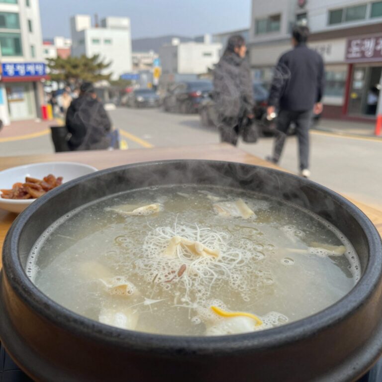 원조호수삼계탕의 들깨삼계탕 뚝배기에 보글보글 끓는 모습
