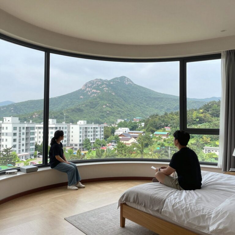 설악 아이파크 콘도 객실에서 바라본 설악산 전경 - 라운드형 구조로 개방감이 뛰어나다