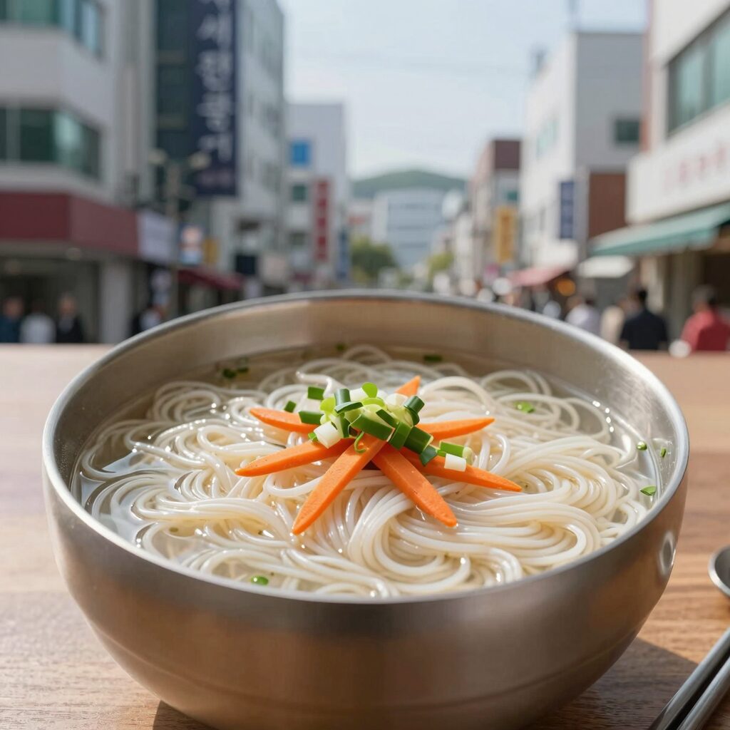 시원한 서리태 콩물국수 완성 그릇