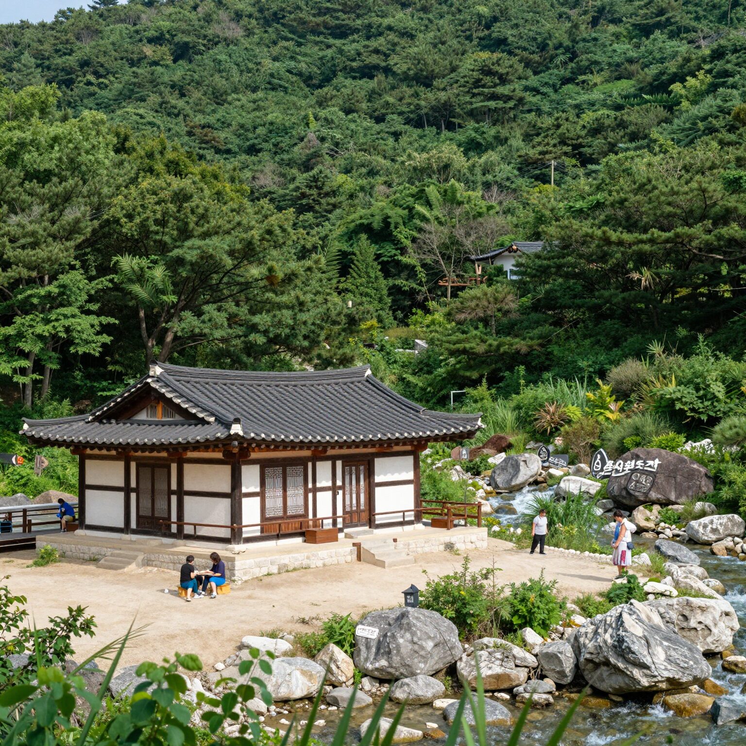 소금강 펜션 전경 숲과 계곡이 어우러진 독채 모습