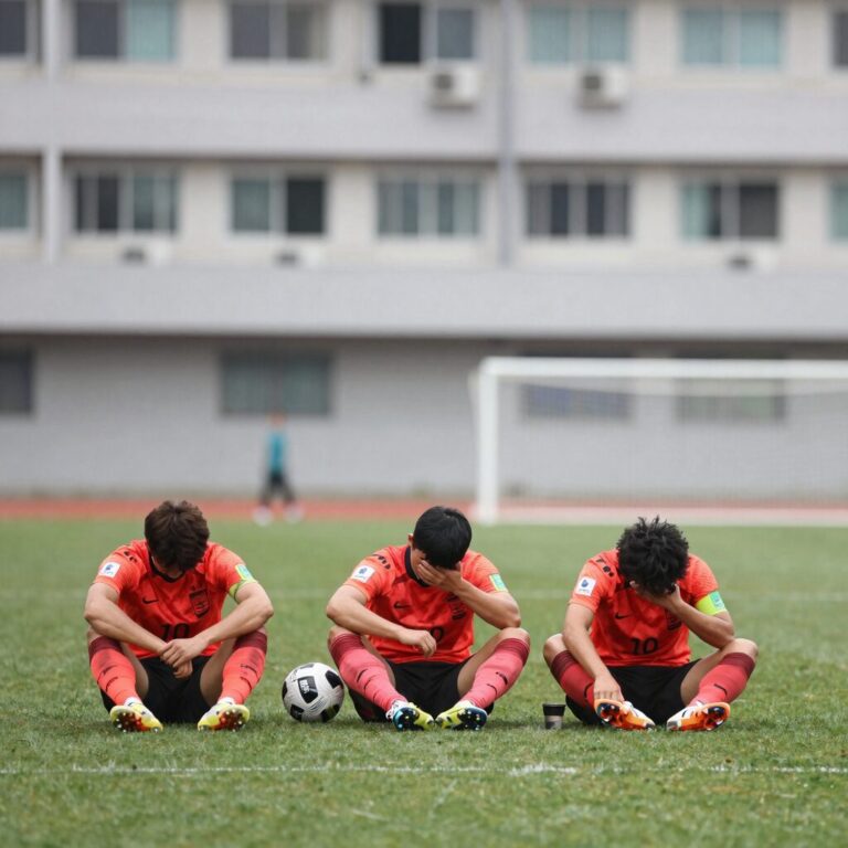 축구 연장전 경기시간 동안 피로한 선수들
