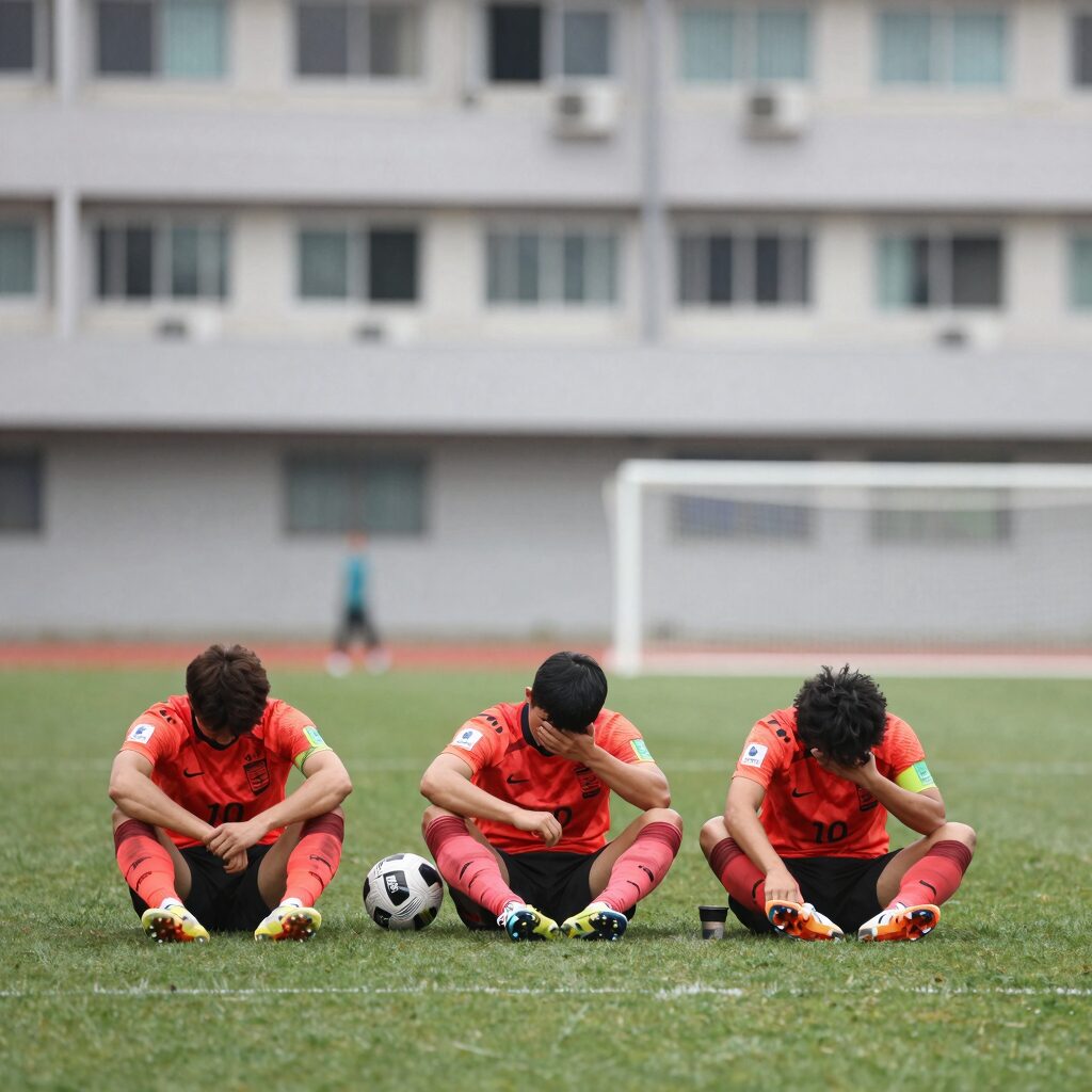 축구 연장전 경기시간 동안 피로한 선수들