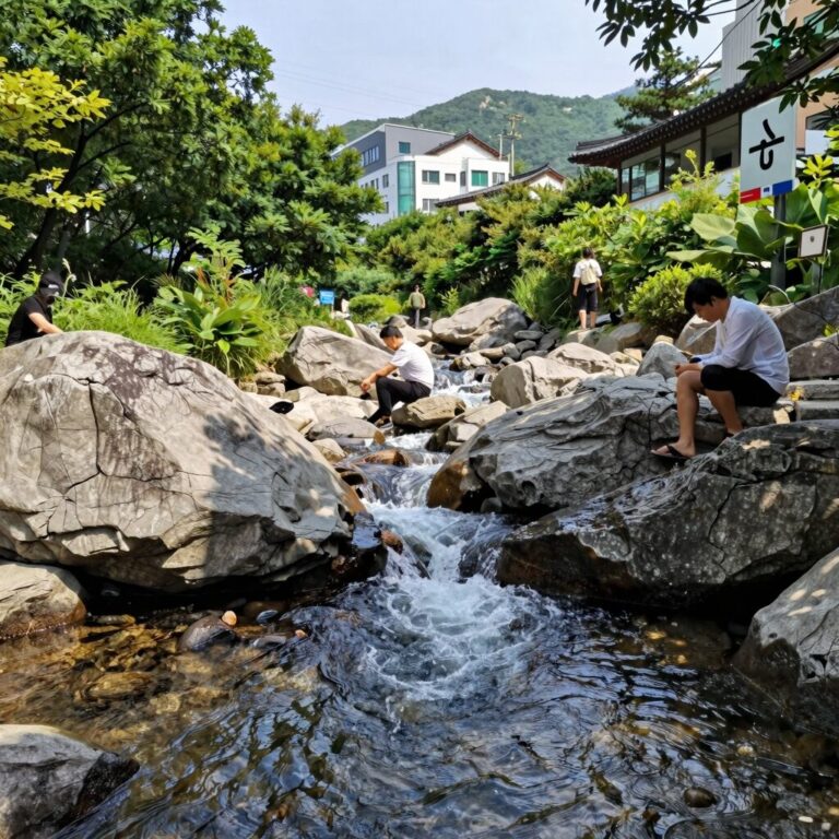 송추계곡 시원한 계곡물과 바위 그늘