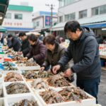 신진항 오징어 가격 2026년 7월 시세와 구매 팁 신진항 수산시장에서 오징어 상자를 고르는 손님들 모습