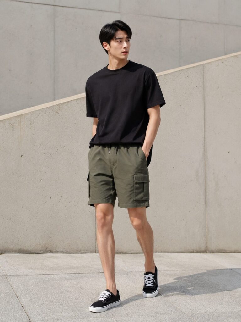 여름 시원한 남자 카고 반바지 스판 밴딩 모델