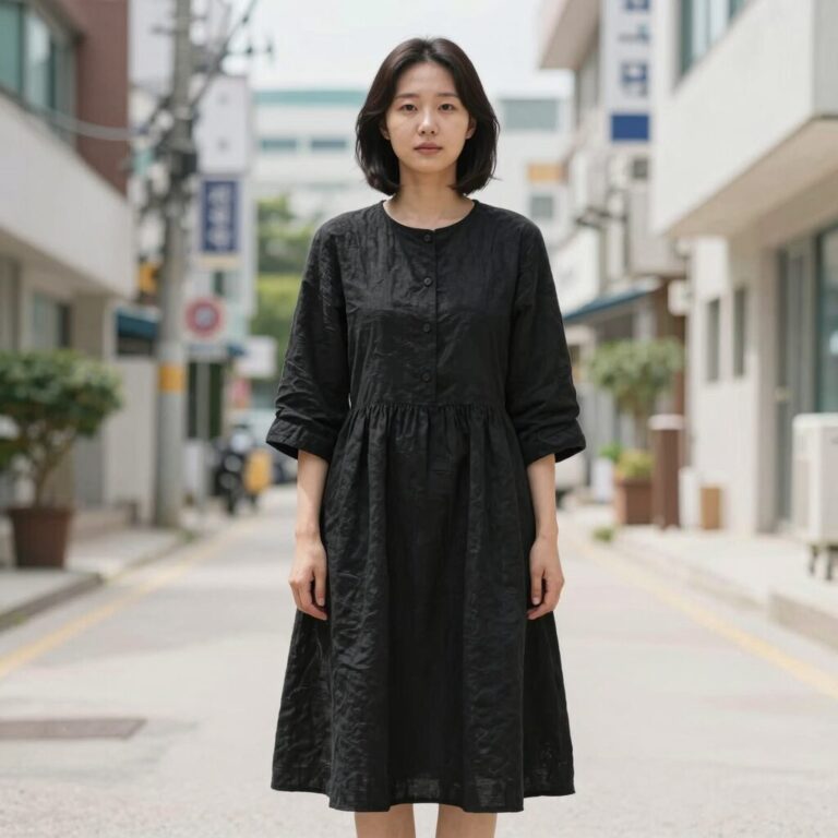 여름 장례식 복장으로 적합한 검은색 린넨 원피스