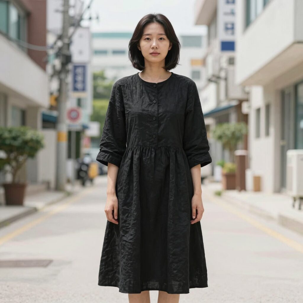 여름 장례식 복장으로 적합한 검은색 린넨 원피스