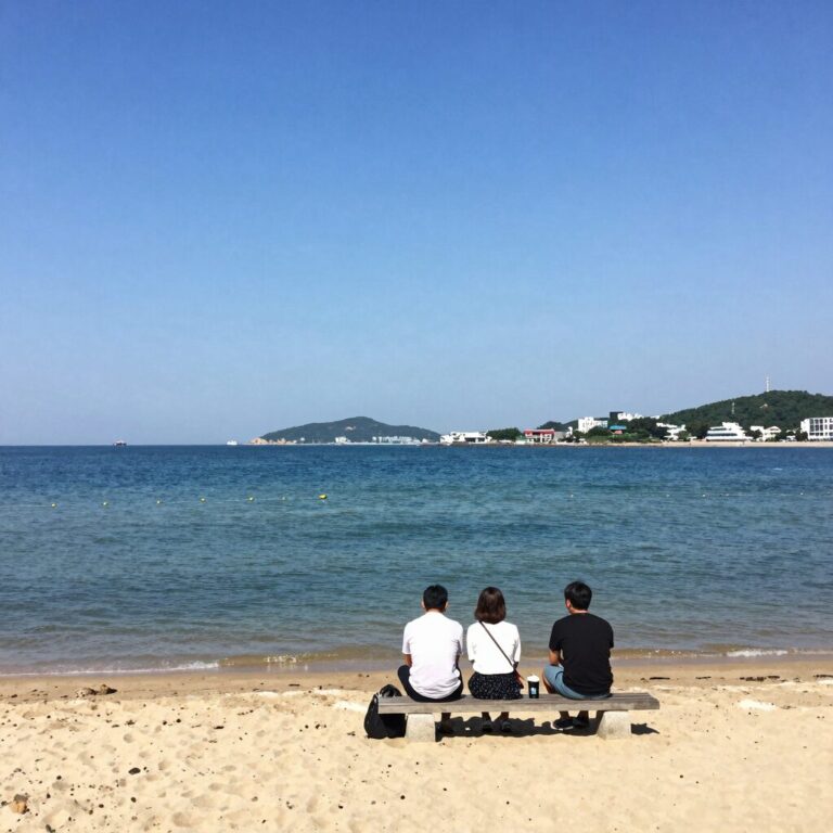 푸른 바다와 하늘이 어우러진 여름 풍경 드로잉, 청량감이 느껴지는 그림