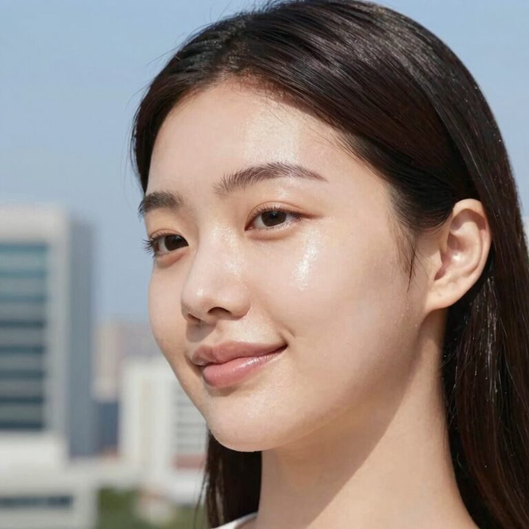 여름 수분크림 바른 후 촉촉하고 번들거림 없는 피부 표면
