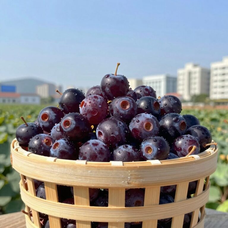 신선한 자두가 바구니에 담겨 있는 모습