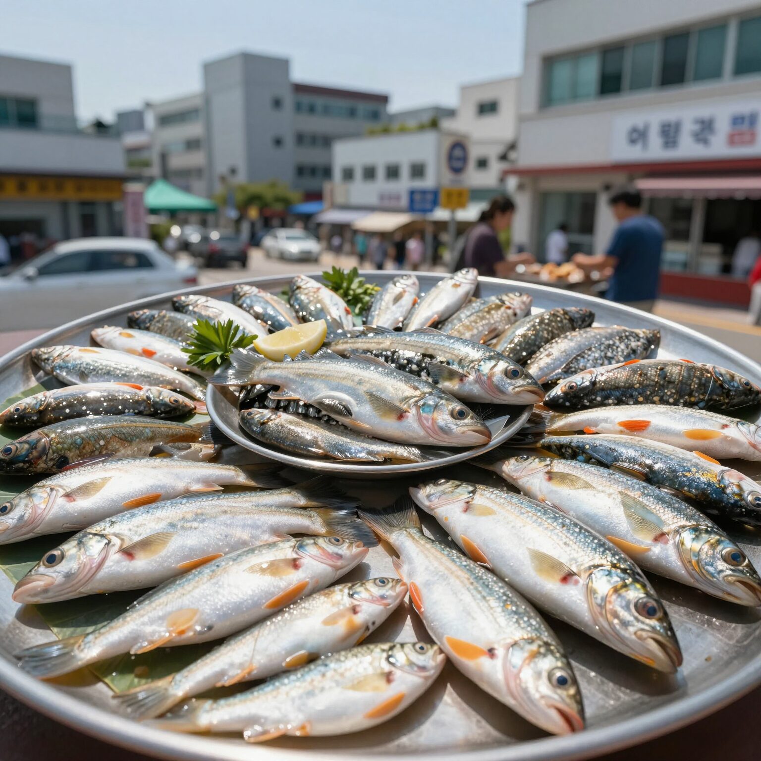 여름에 즐기는 다양한 회 플래터, 보리숭어와 농어 한치 등 신선한 회가 담겨 있다.