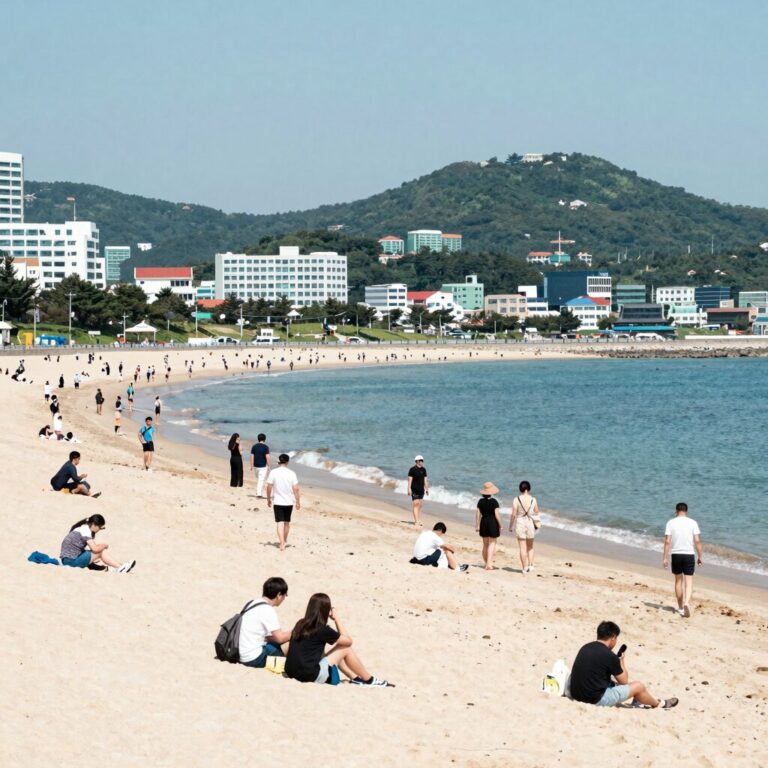 장마 종료 후 8월 휴가철 기간에 최적화된 해변 여행을 계획하는 사람들의 모습