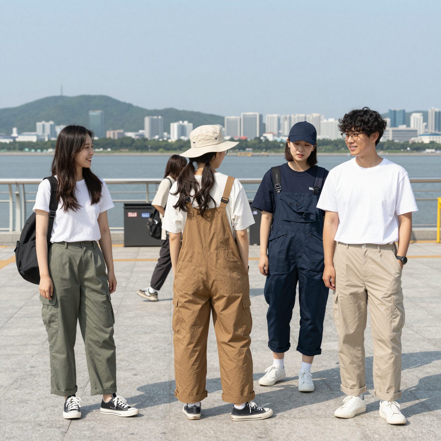 워크업 김포한강점에 진열된 다양한 여름 작업복 바지 제품들
