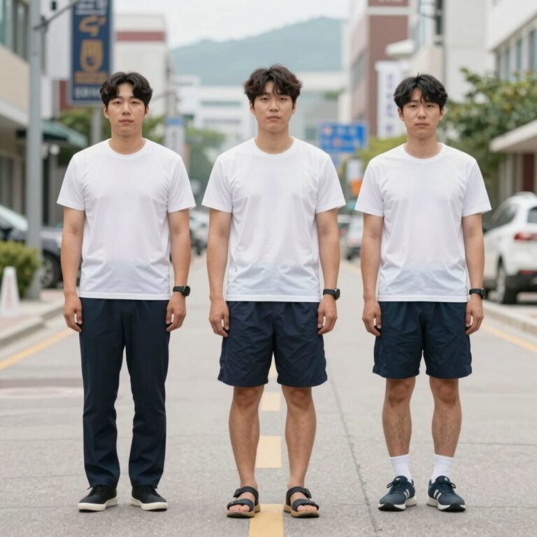 남자가 오로꼬 아이스 나일론 7부 반바지를 입고 야외에서 시원해하는 모습