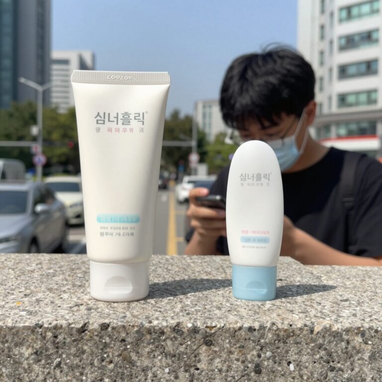 썸머홀릭 워터프루프 선크림과 일반 선크림의 물에 대한 내구성 비교 실험 사진