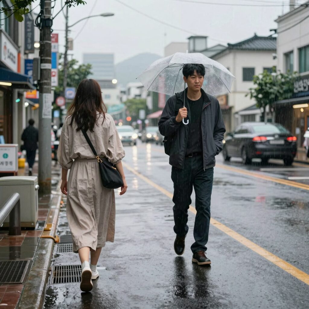 대만 타이베이 9월 갑작스러운 소나기 후 맑아진 거리 풍경
