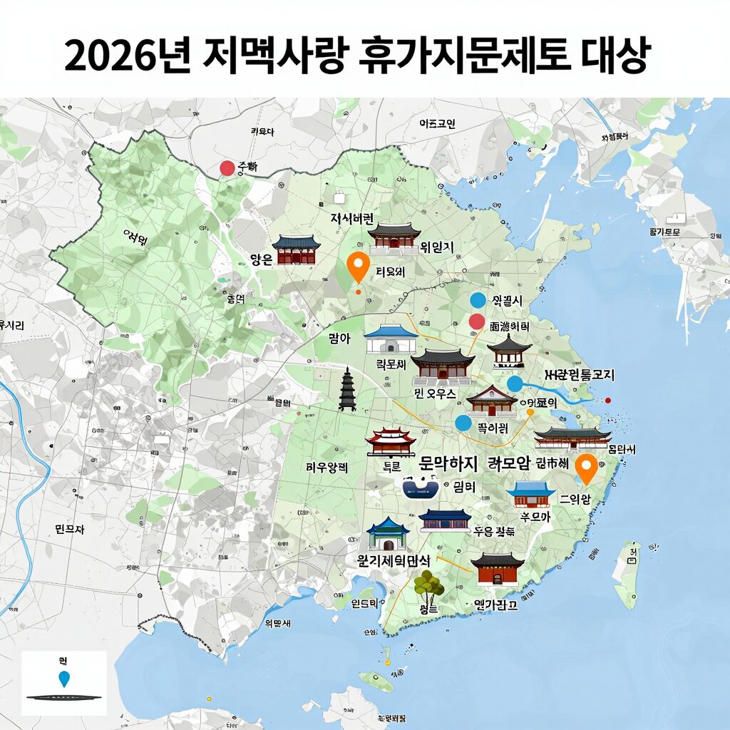 2026년 지역사랑 휴가지원제도 대상 지역 지도와 주요 명소