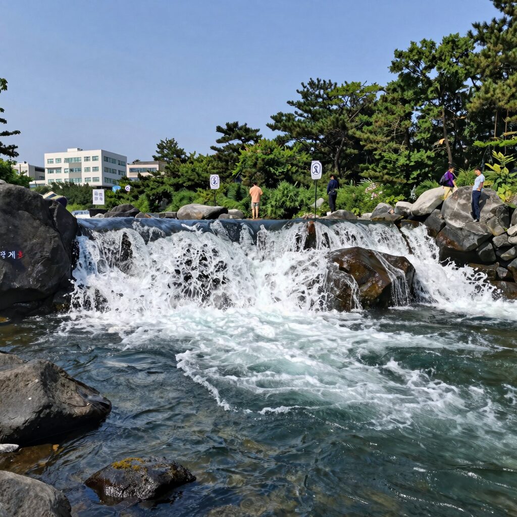 울진 광품계곡 전경, 맑고 푸른 물과 폭포