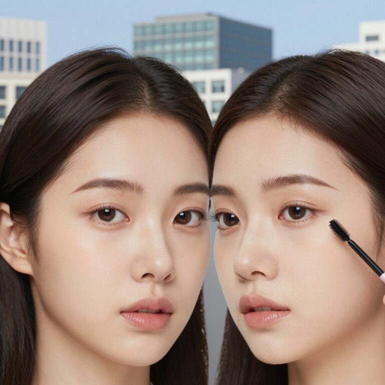 워터프루프 아이브로우 마스카라를 꼬리부터 앞머리 방향으로 바르는 모습