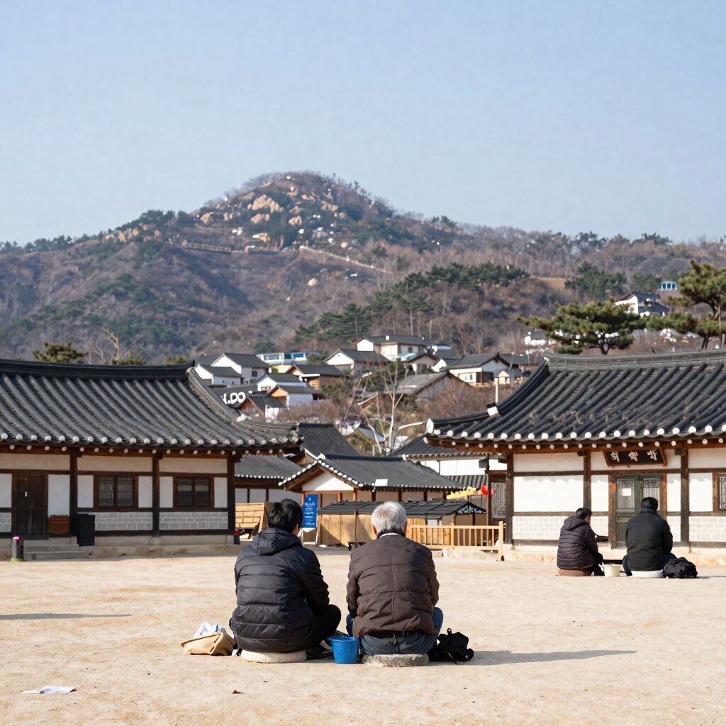 월성계곡산장 평상과 계곡 전경