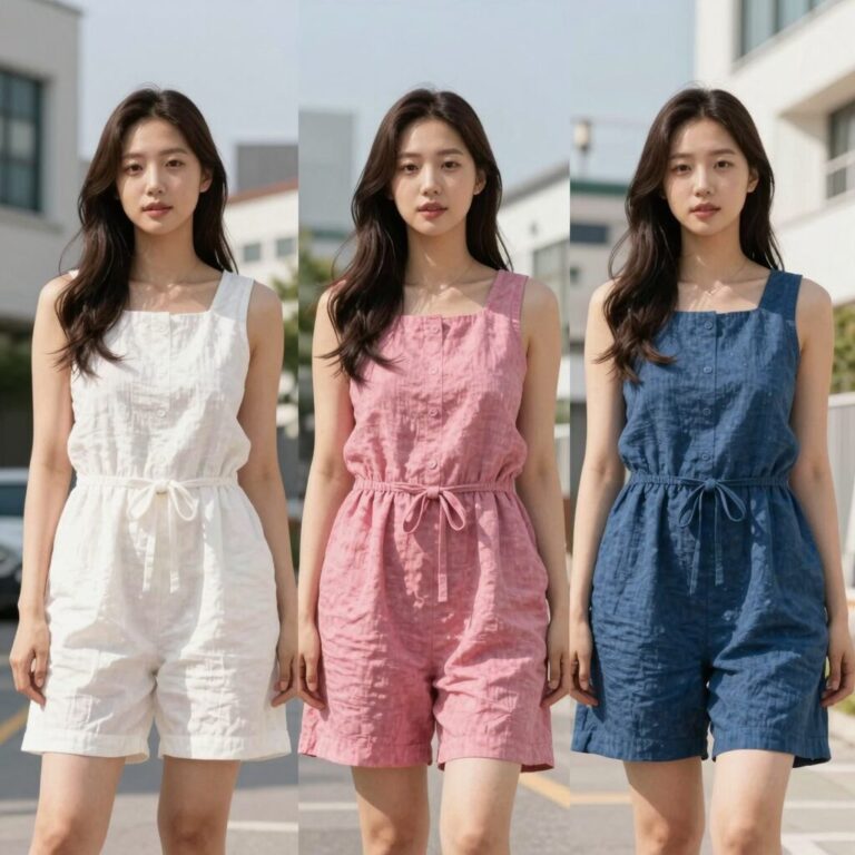 다양한 색상의 여성 린넨 반바지가 여름 스타일을 완성하는 모습