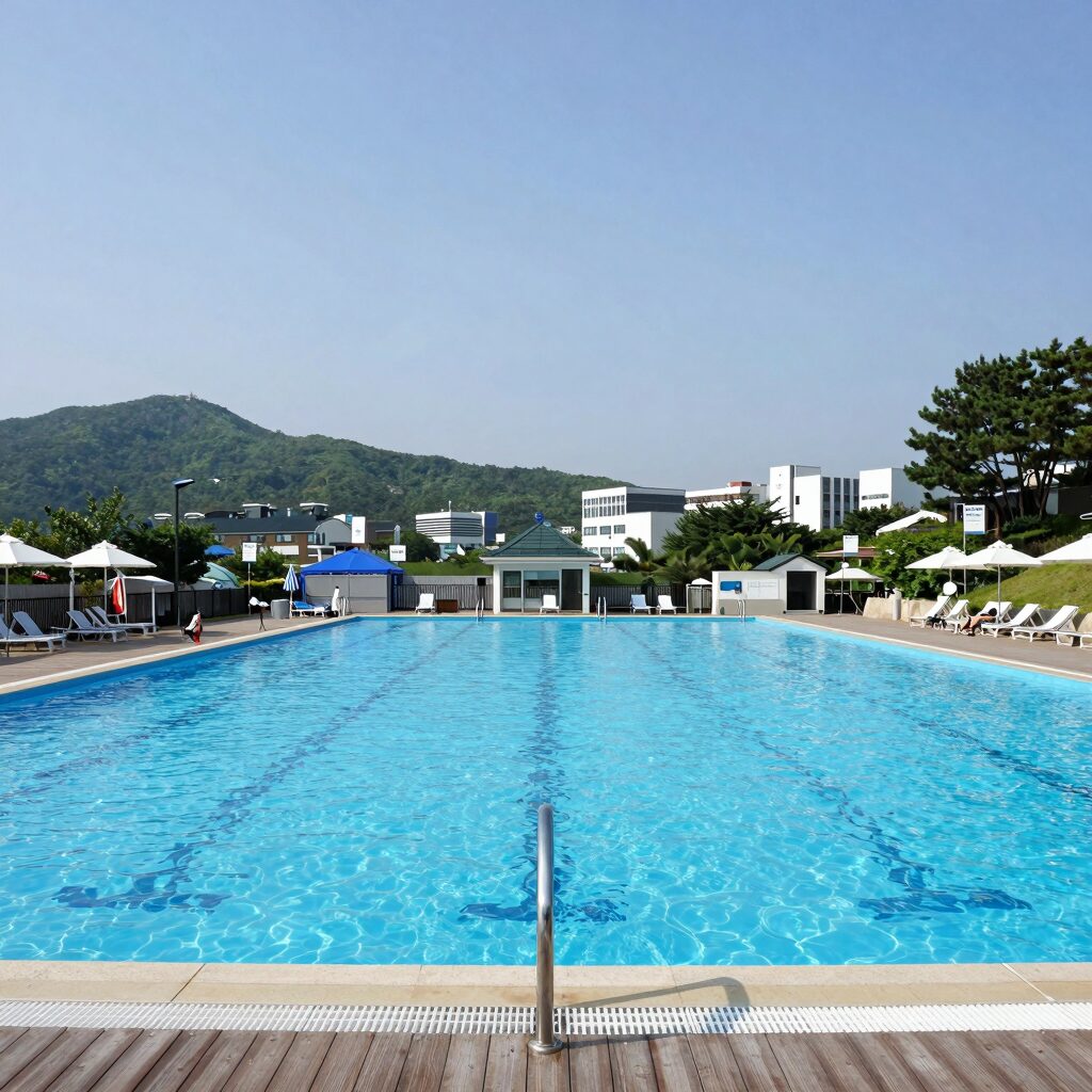 양산 배내골 해피밸리펜션 대형 야외수영장 전경