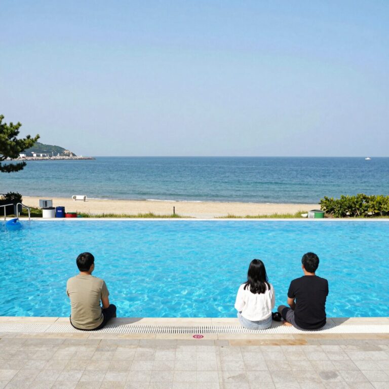 양양 풀빌라 펜션 수영장과 바다 전경