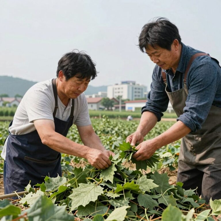 연잎차 만드는 과정에서 연잎을 덖고 있는 모습