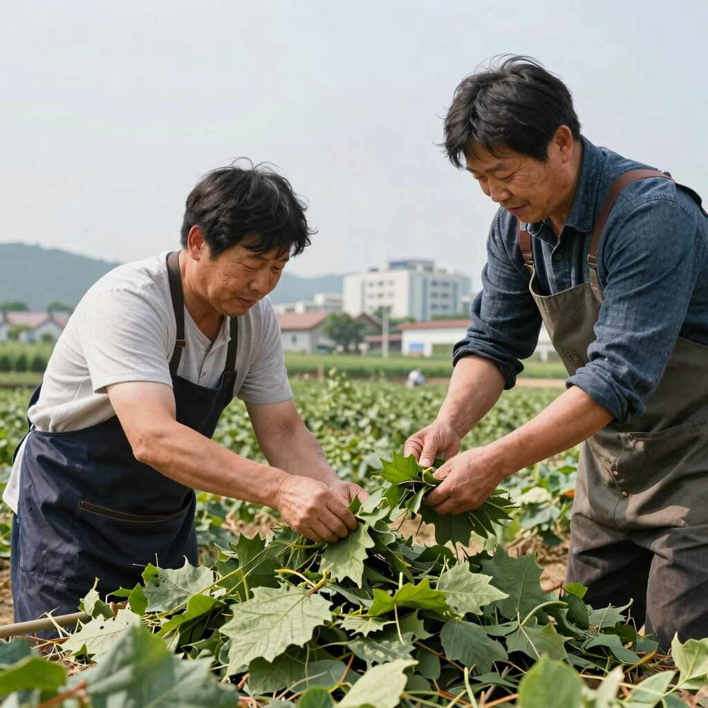 연잎차 만드는 과정에서 연잎을 덖고 있는 모습
