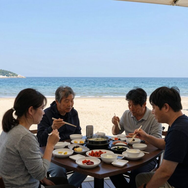 여수 경도회관 하모 유비끼 오션뷰 식사 모습