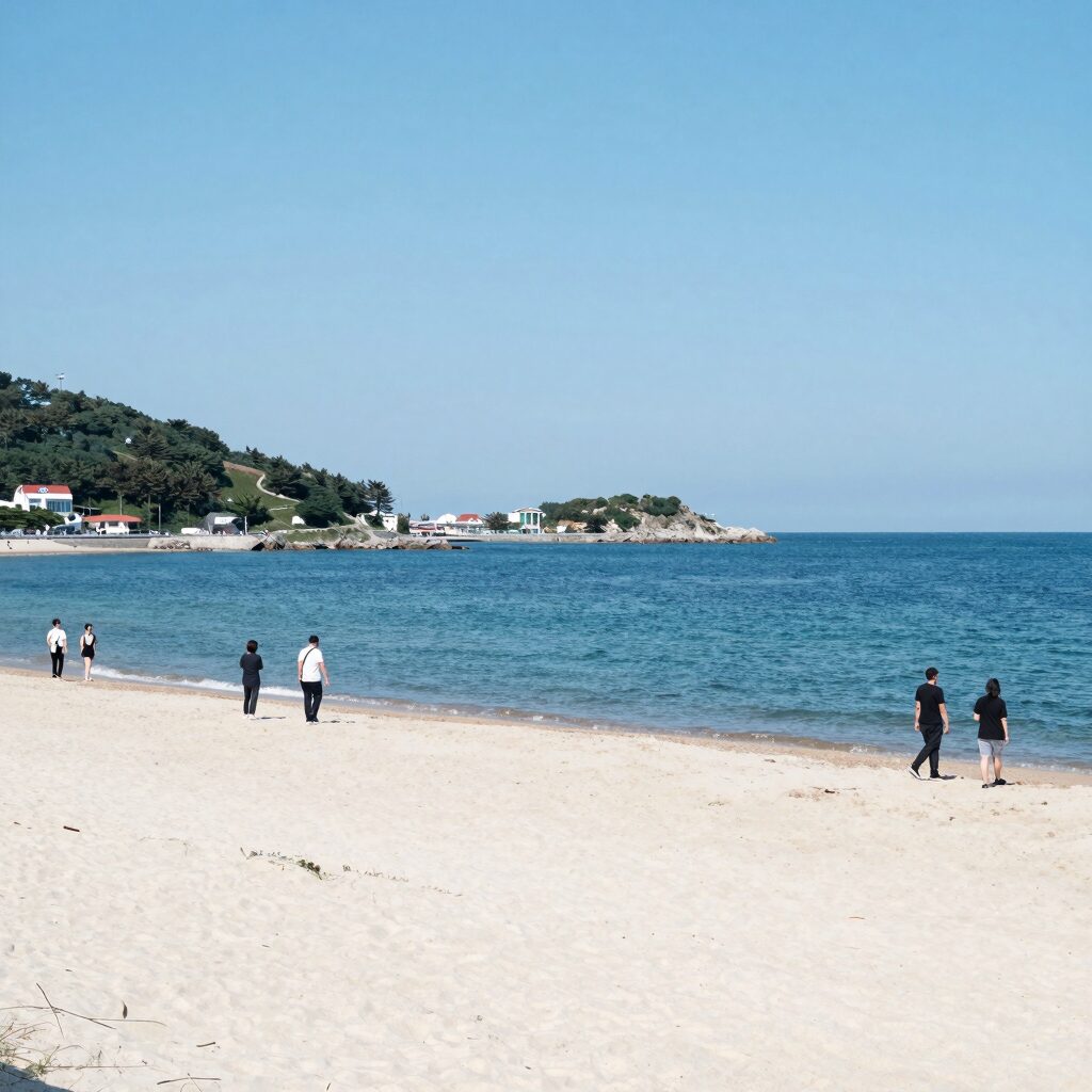 영덕 고래불 해수욕장의 넓은 백사장과 푸른 바다 전경