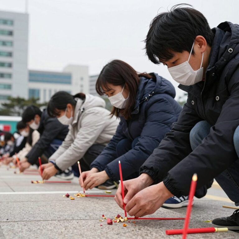 수능 100일 기도를 위해 연등과 기도초를 준비하는 모습