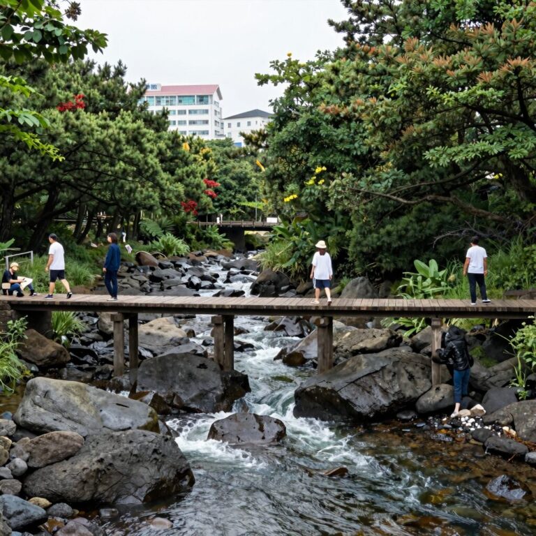 제주 악근천 지냇물다리 계곡과 숲 풍경