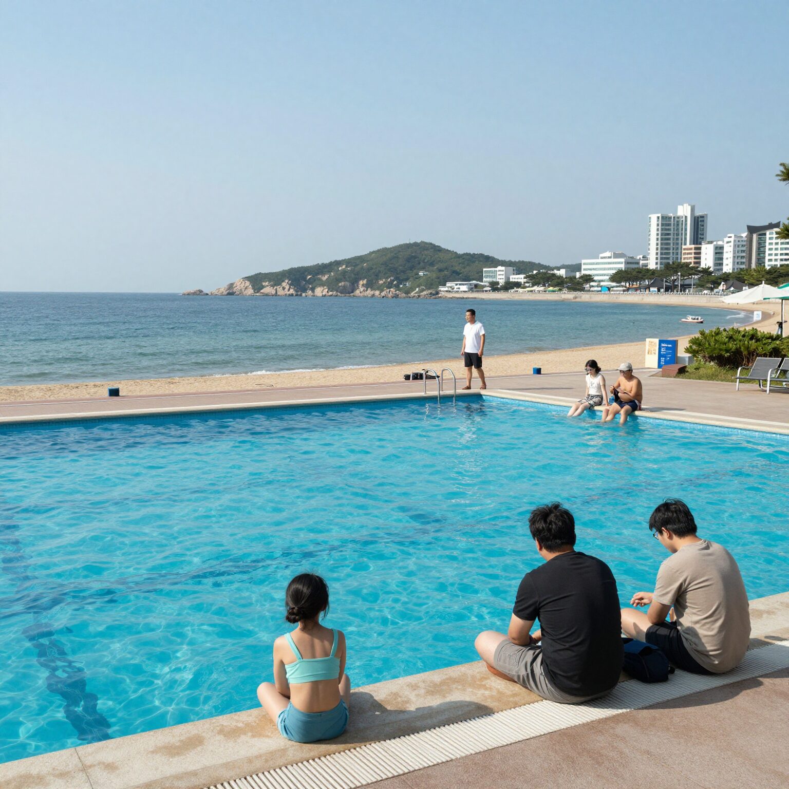 쏠비치 오션플레이 야외 수영장과 동해 바다가 보이는 풍경